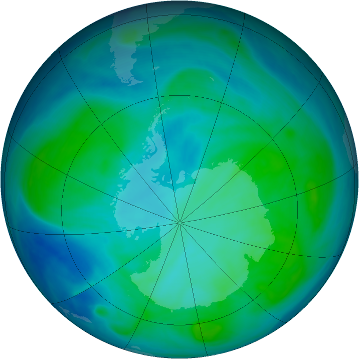 Antarctic ozone map for 22 January 2008